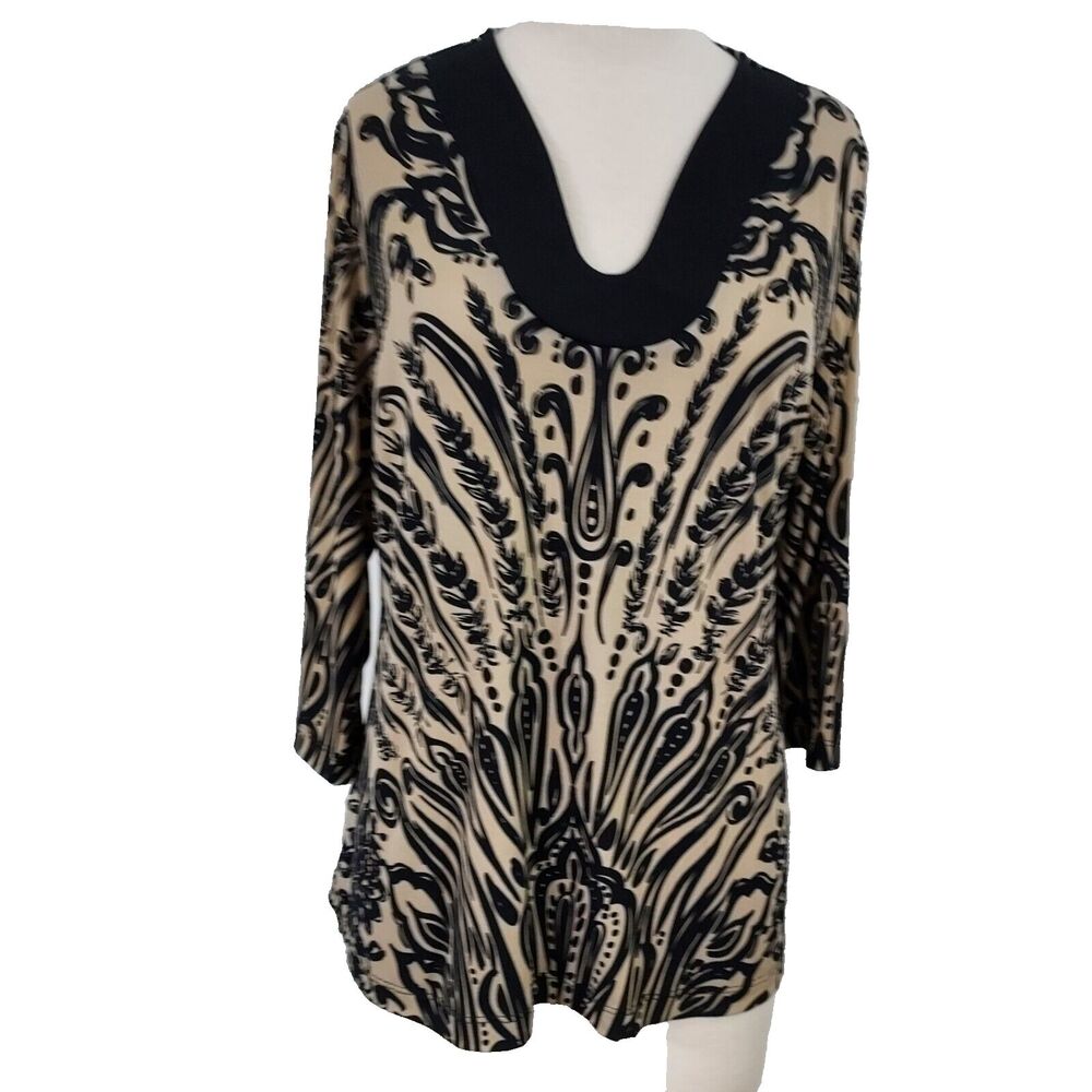 Travelers by Chico's Flowy Shirt Top Size 2 Womens Large Stretch Brown Black